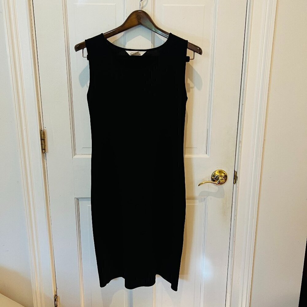 Misook Size Medium Black Sleeves Fluted Hem Knit Dress